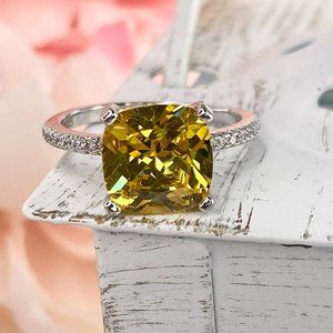 925 Sterling Silver Yellow Cubic Zirconia Engagement Ring 6.5